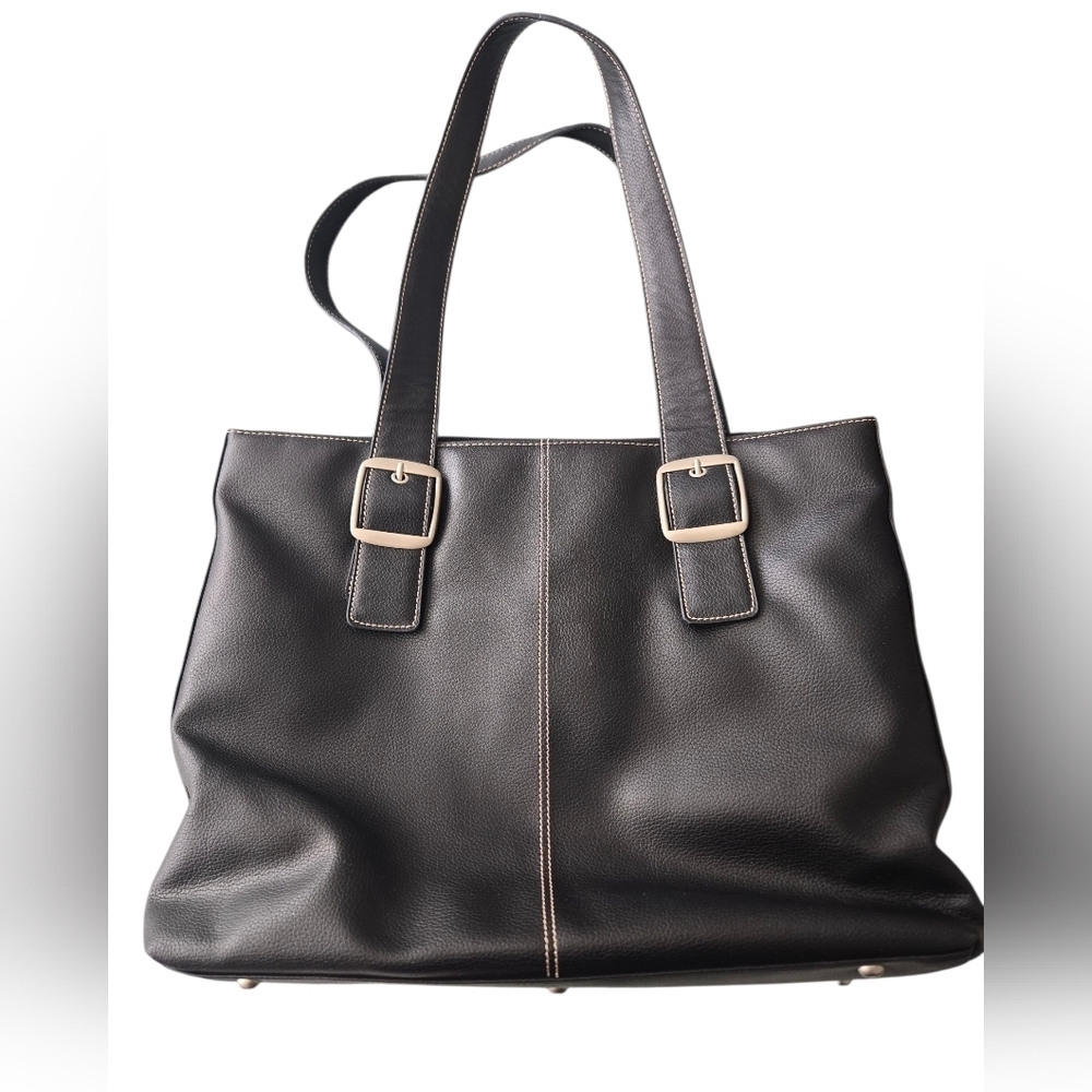Elegant Black Leather Laptop Tote Bag